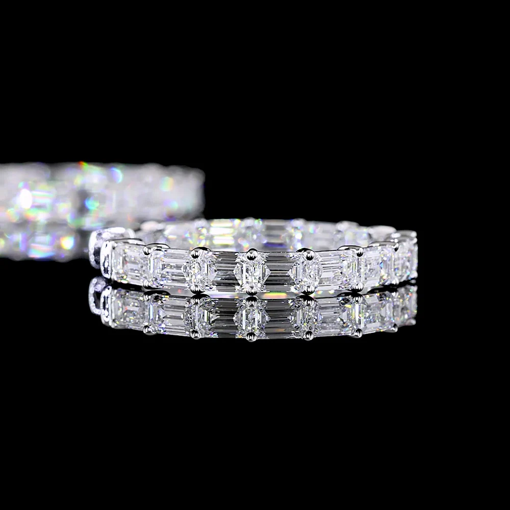 14K White Gold Medium Hoop Earrings with East-West Set Emerald Cut Lab Diamonds - 5.65 Carats Total Diamond Weight - Covaloro Fine Jewelry - Image 4