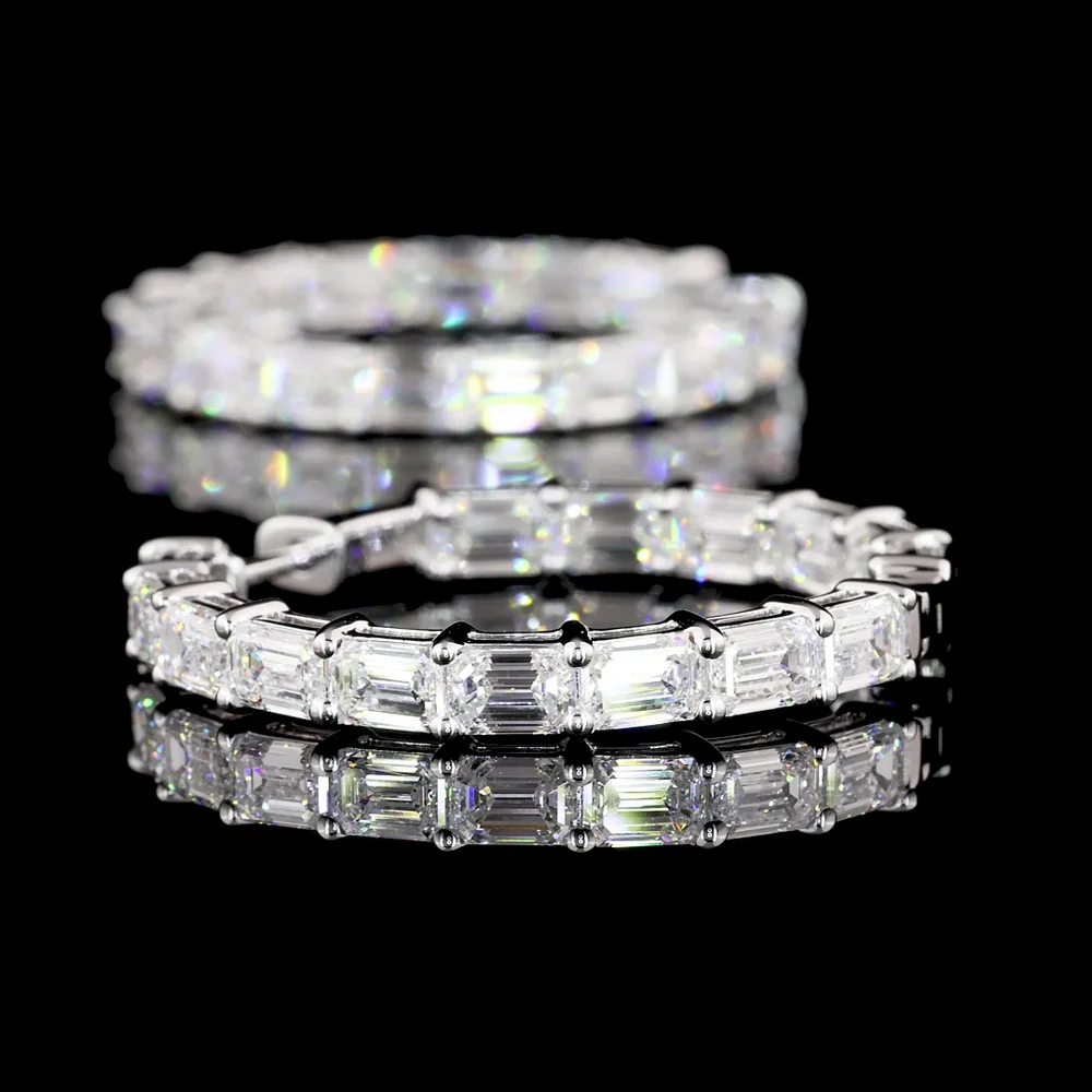 14K White Gold Medium Hoop Earrings with East-West Set Emerald Cut Lab Diamonds - 6.23 Total Carat Weight, E-F Color VVS2 Clarity - Covaloro Fine Jewelry - Image 4