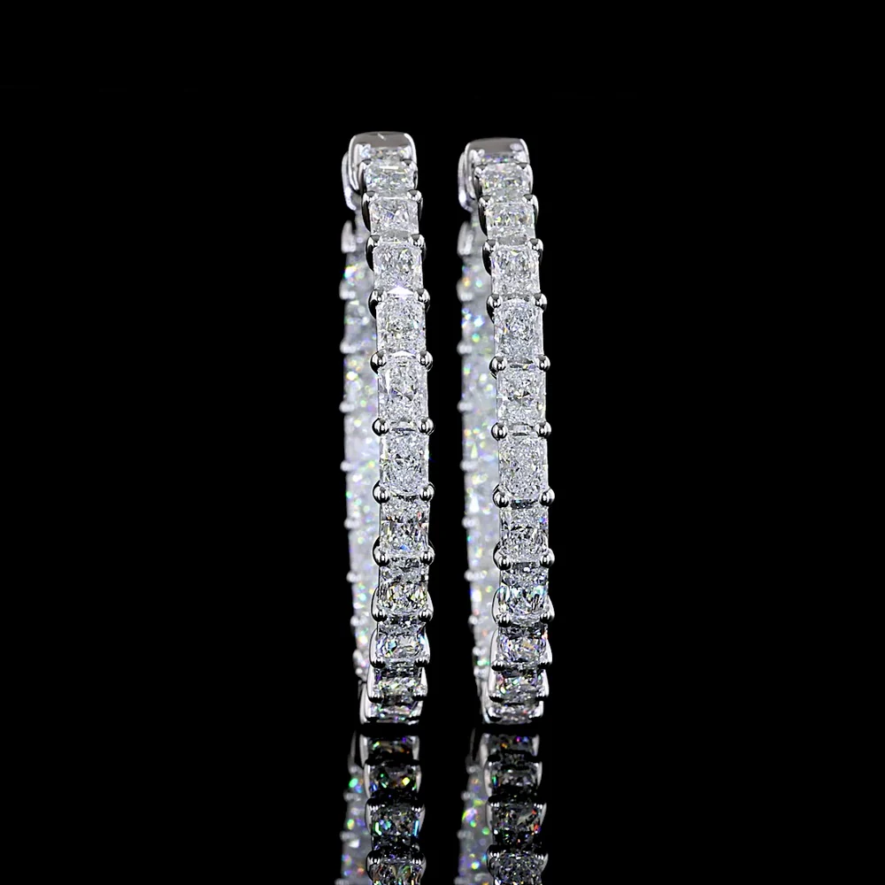 14K White Gold Medium Hoop Earrings with East-West Set Radiant Cut Lab Diamonds - 4.97 Total Carat Weight, E-F Color, VS1 Clarity - Covaloro Fine Jewelry