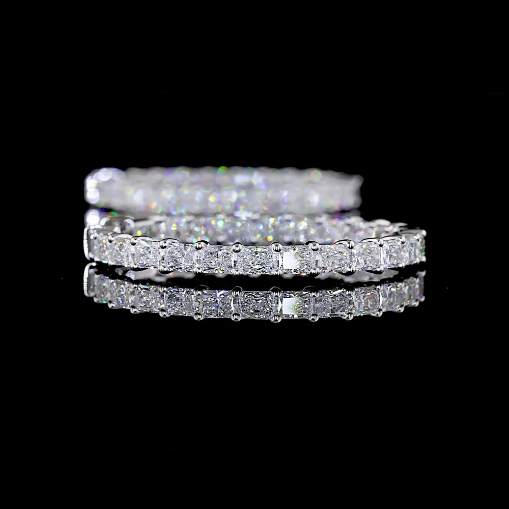 14K White Gold Medium Hoop Earrings with East-West Set Radiant Cut Lab Diamonds - 4.97 Total Carat Weight, E-F Color, VS1 Clarity - Covaloro Fine Jewelry - Image 3