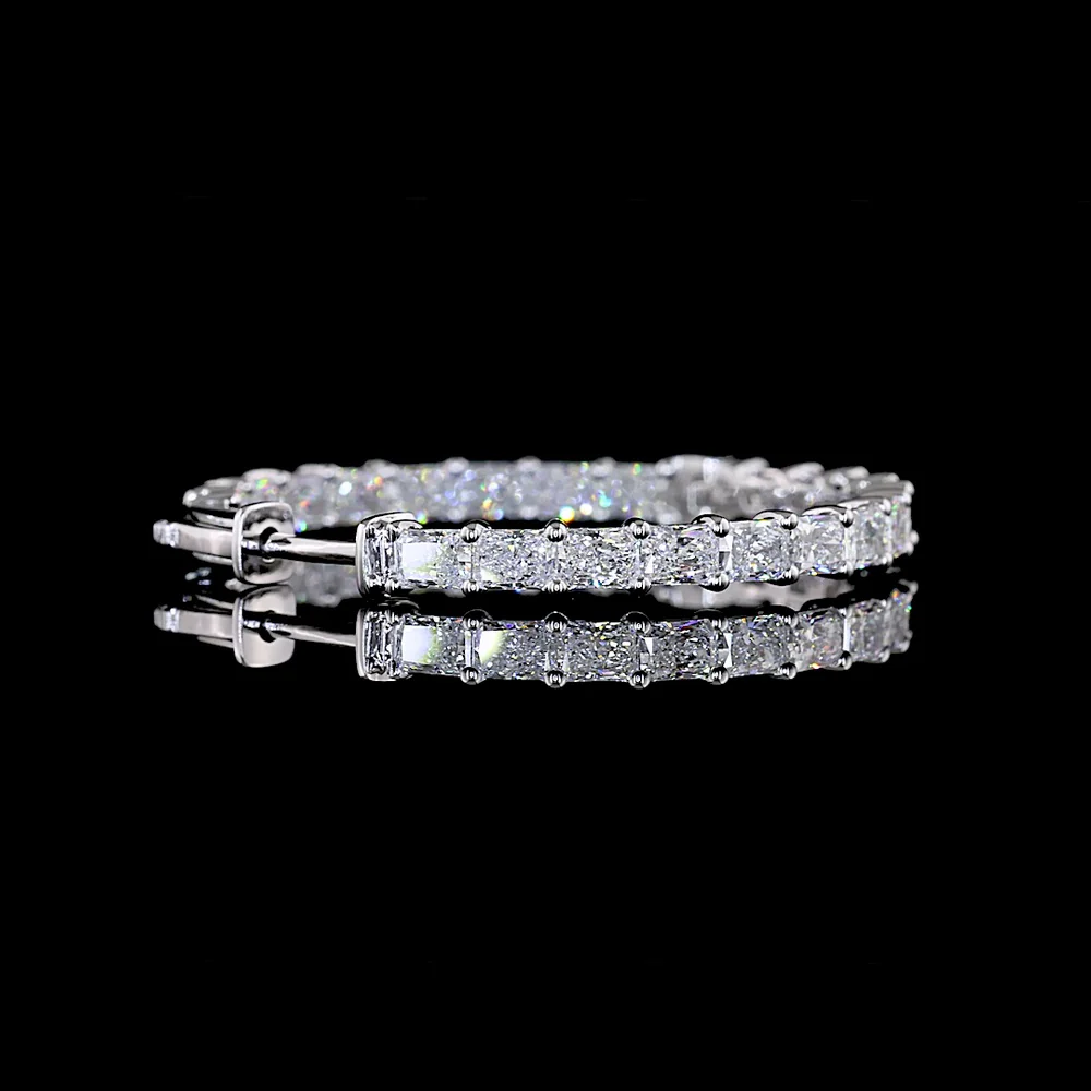 14K White Gold Medium Hoop Earrings with East-West Set Radiant Cut Lab Diamonds - 4.97 Total Carat Weight, E-F Color, VS1 Clarity - Covaloro Fine Jewelry - Image 4