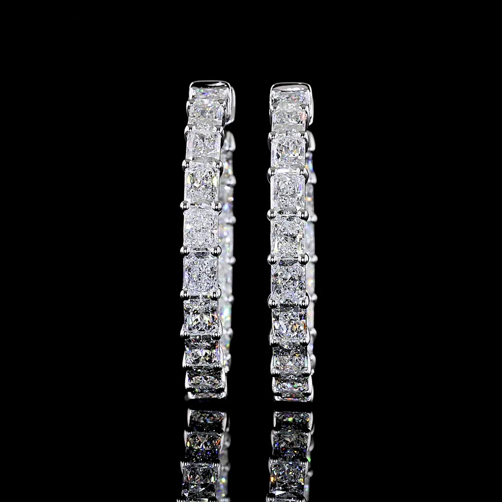 14K White Gold Medium Hoop Earrings with East-West Set Radiant Cut Lab Grown Diamonds - 7.07 Carat Total Weight, E-F Color, VS Clarity - Covaloro Fine Jewelry - Image 2