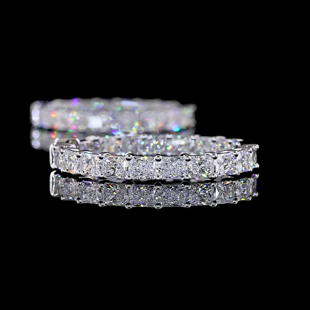 14K White Gold Medium Hoop Earrings with East-West Set Radiant Cut Lab Grown Diamonds - 7.07 Carat Total Weight, E-F Color, VS Clarity - Covaloro Fine Jewelry - Image 4
