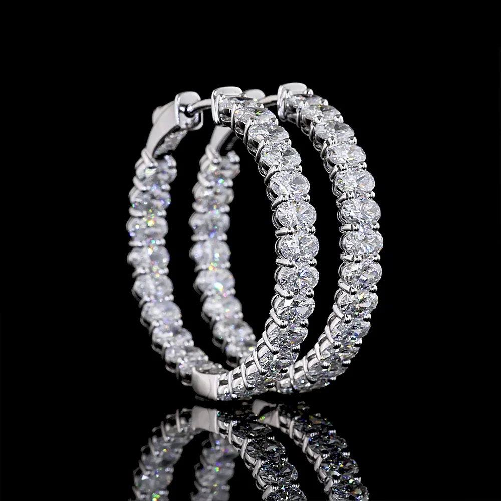 14K White Gold Medium Hoop Earrings with North-South Oval Cut Lab Diamonds - 4.93 Carats Total Diamond Weight - Covaloro Fine Jewelry - Image 2