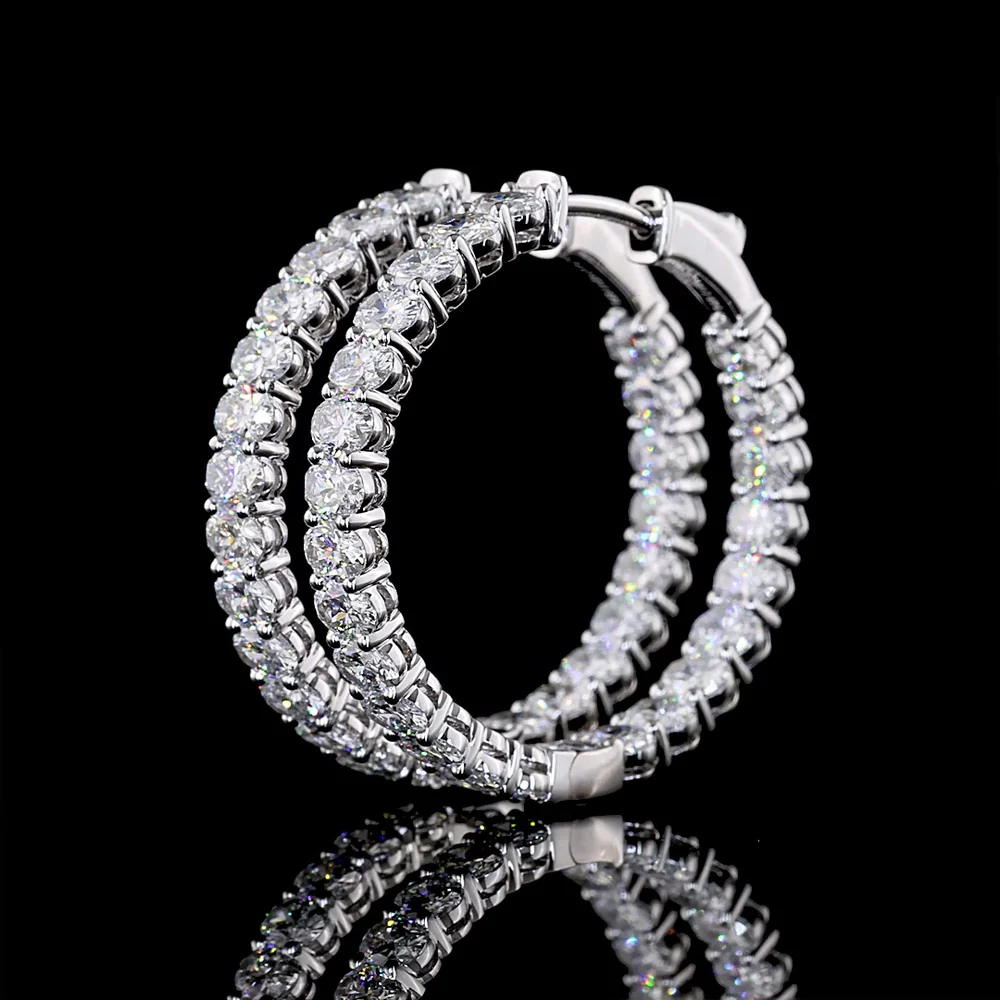 14K White Gold Medium Hoop Earrings with North-South Oval Cut Lab Diamonds - 4.93 Carats Total Diamond Weight - Covaloro Fine Jewelry - Image 3