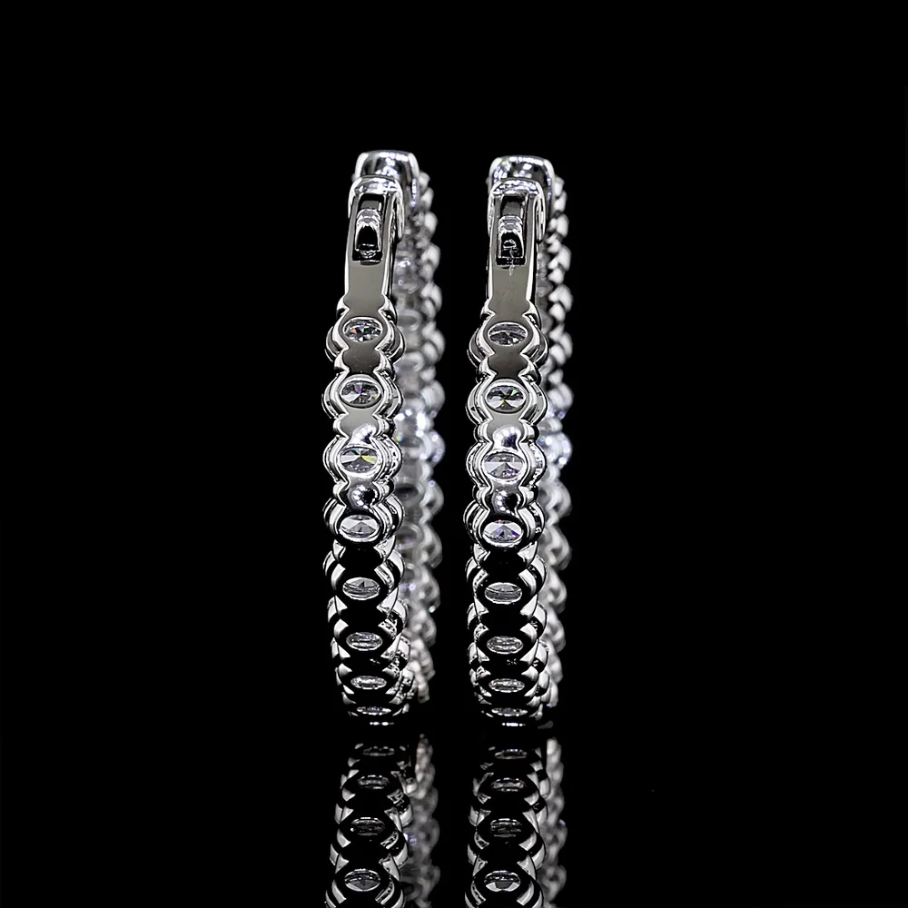14K White Gold Medium Hoop Earrings with North-South Oval Cut Lab Diamonds - 4.93 Carats Total Diamond Weight - Covaloro Fine Jewelry - Image 4