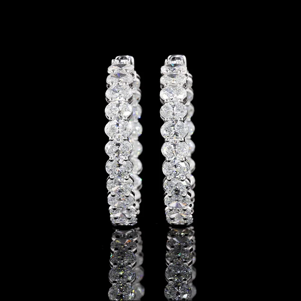 14K White Gold Medium Hoop Earrings with North-South Prong Set Oval Lab Diamonds - 8.96 Carat Total Weight - Covaloro Fine Jewelry - Image 3