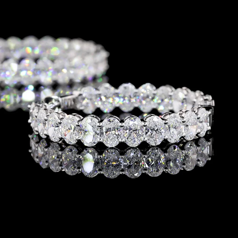14K White Gold Medium Hoop Earrings with North-South Prong Set Oval Lab Diamonds - 8.96 Carat Total Weight - Covaloro Fine Jewelry - Image 4