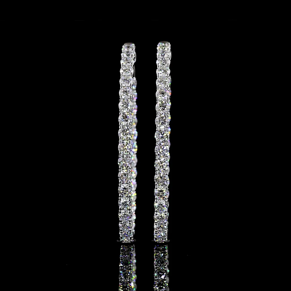 14K White Gold Medium Hoop Earrings with Prong-Set Brilliant Round Lab Diamonds - 6.79 Carat Total Diamond Weight - Covaloro Fine Jewelry - Image 2