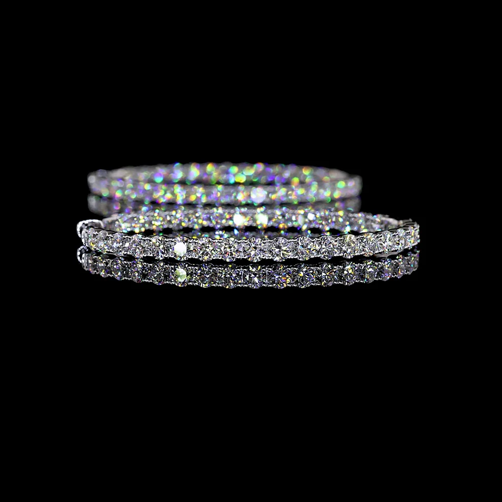 14K White Gold Medium Hoop Earrings with Prong-Set Brilliant Round Lab Diamonds - 6.79 Carat Total Diamond Weight - Covaloro Fine Jewelry - Image 4