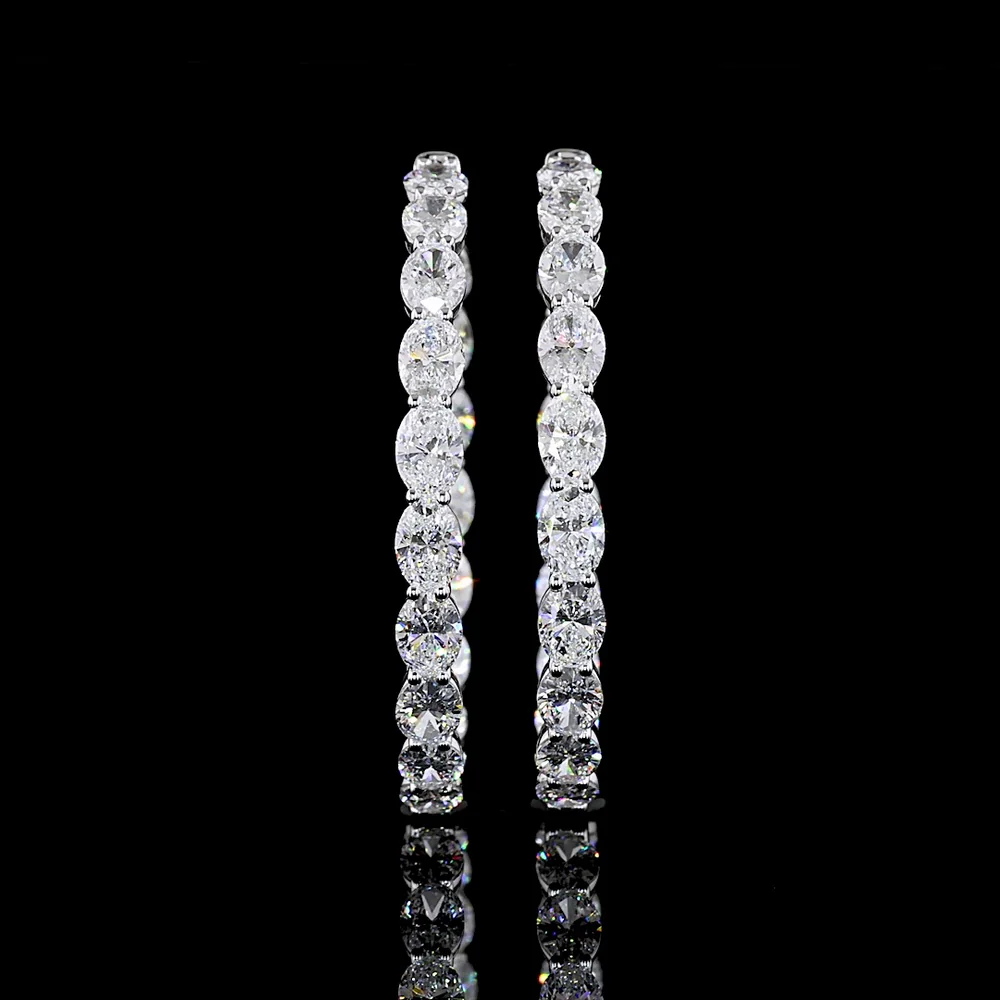 14K White Gold Medium Hoop Earrings with Prong-Set Oval Cut Lab Diamonds - 11.49 Carat Total Diamond Weight - Covaloro Fine Jewelry