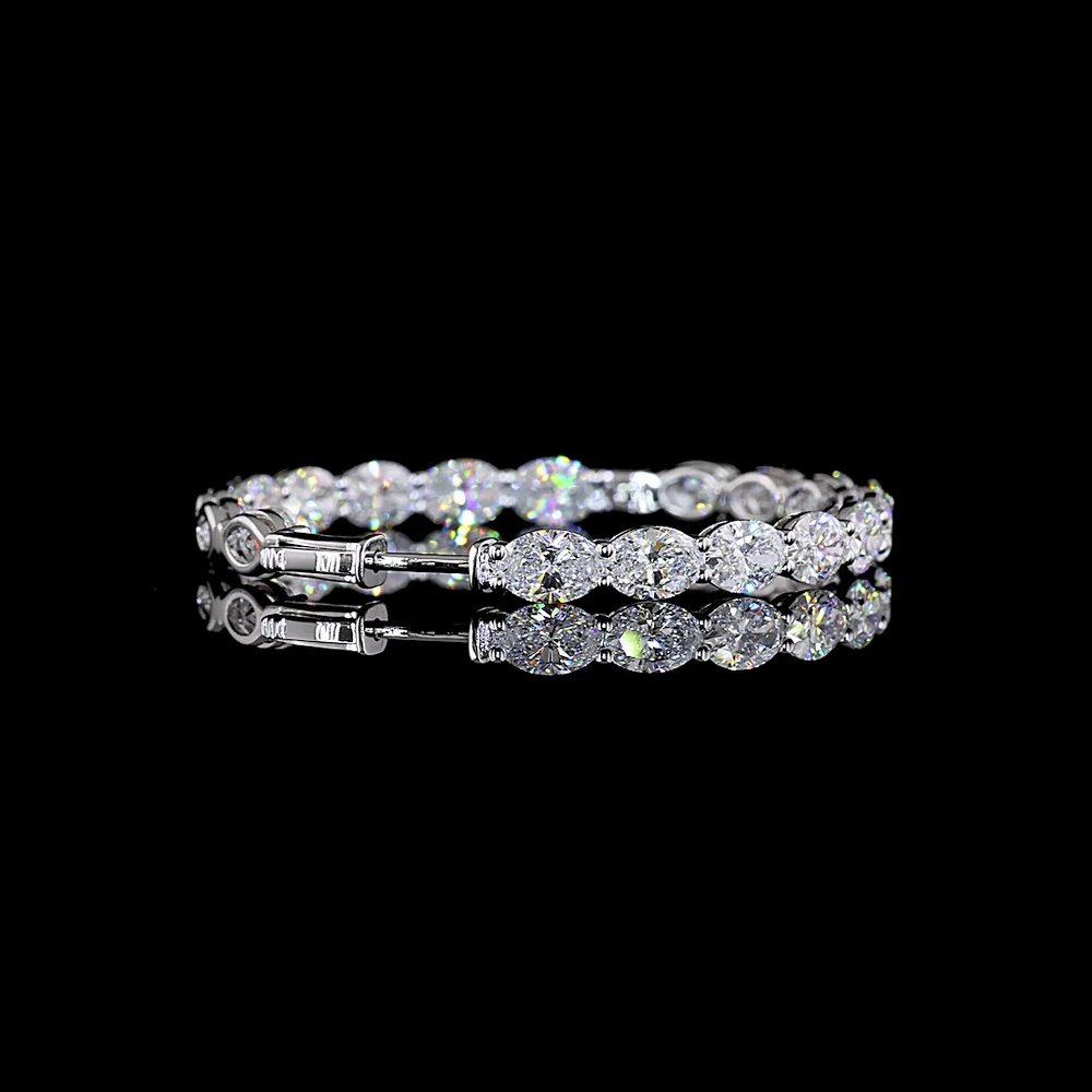 14K White Gold Medium Hoop Earrings with Prong-Set Oval Cut Lab Diamonds - 11.49 Carat Total Diamond Weight - Covaloro Fine Jewelry - Image 3