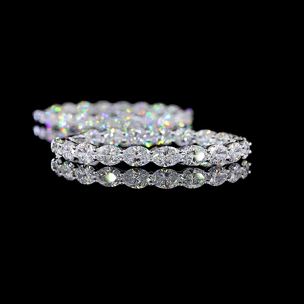 14K White Gold Medium Hoop Earrings with Prong-Set Oval Cut Lab Diamonds - 11.49 Carat Total Diamond Weight - Covaloro Fine Jewelry - Image 4