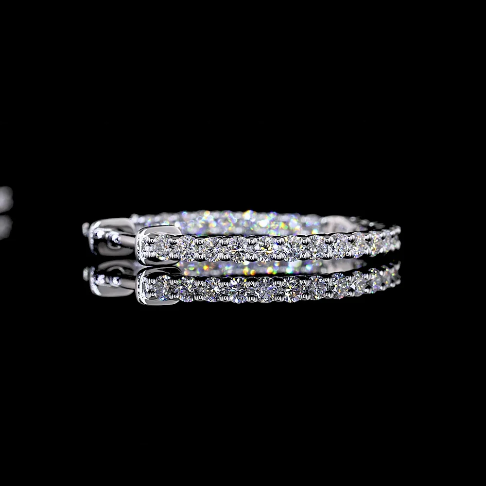 14K White Gold Medium Hoop Earrings with Prong Set Round Lab Diamonds - 1.87 Carats Total Diamond Weight - Covaloro Fine Jewelry - Image 3