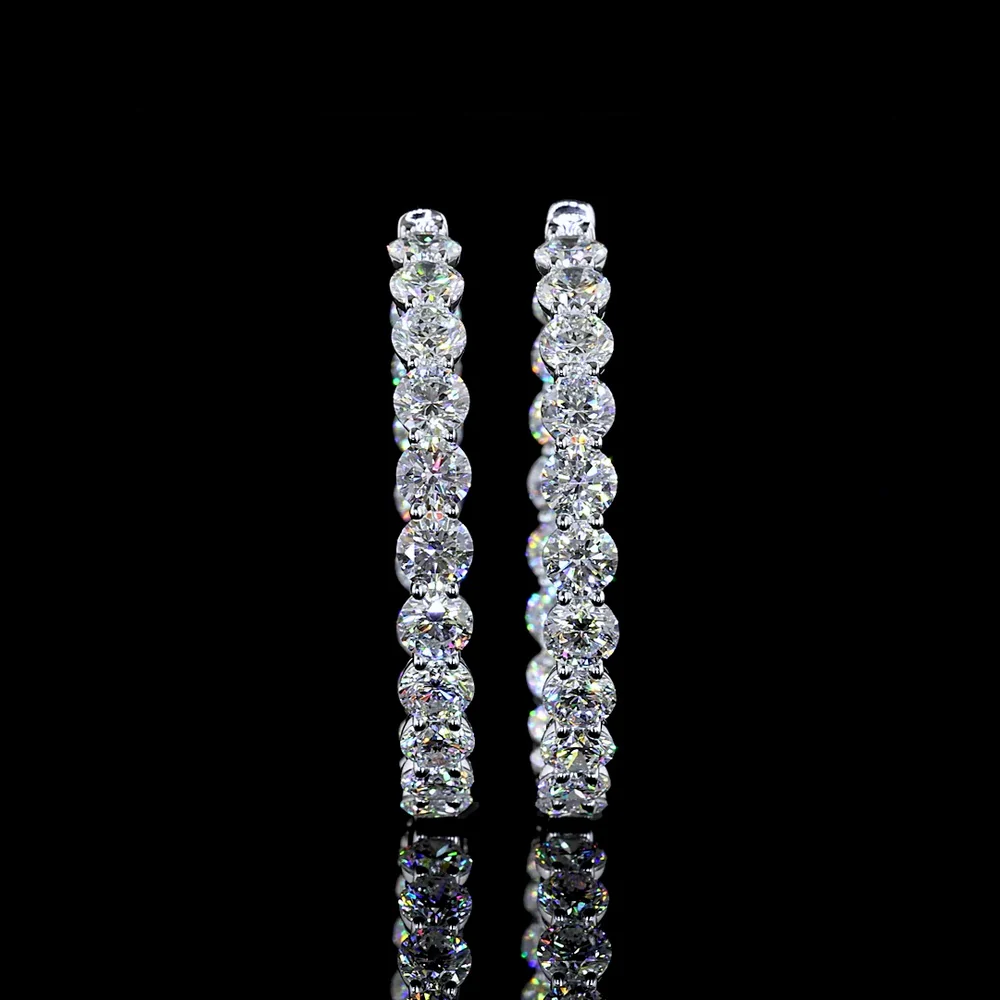 14K White Gold Medium Hoop Earrings with Prong Set Round Lab Diamonds - 10.05 Carat Total Weight - Covaloro Fine Jewelry - Image 2