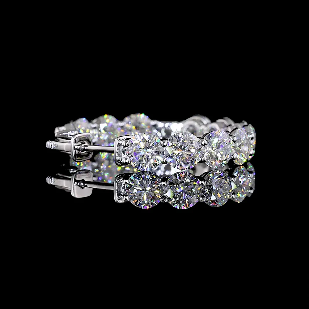 14K White Gold Medium Hoop Earrings with Prong Set Round Lab Diamonds - 12.35 Carat Total Diamond Weight - Covaloro Fine Jewelry - Image 3