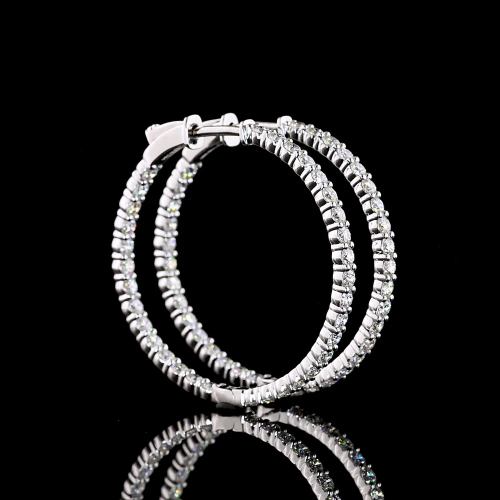 14K White Gold Medium Hoop Earrings with Prong Set Round Lab Diamonds - 2.15 Carats Total Diamond Weight - Covaloro Fine Jewelry