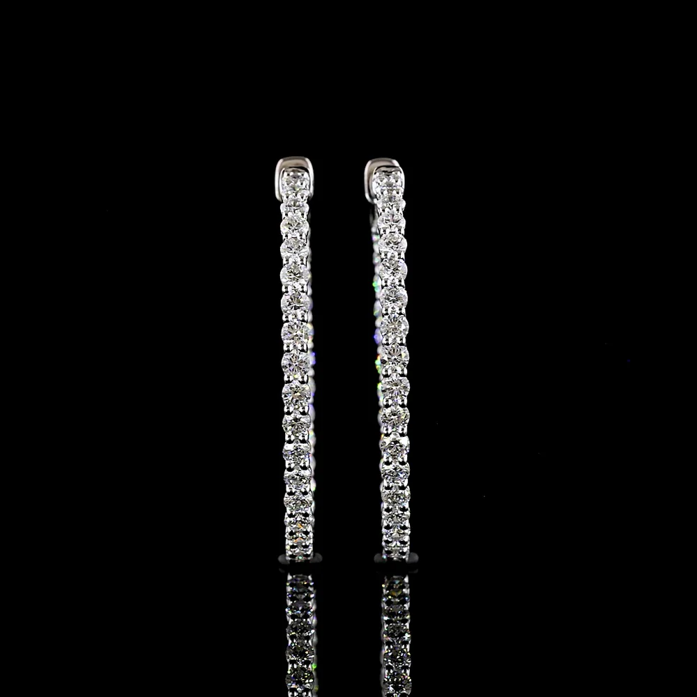 14K White Gold Medium Hoop Earrings with Prong Set Round Lab Diamonds - 2.15 Carats Total Diamond Weight - Covaloro Fine Jewelry - Image 2