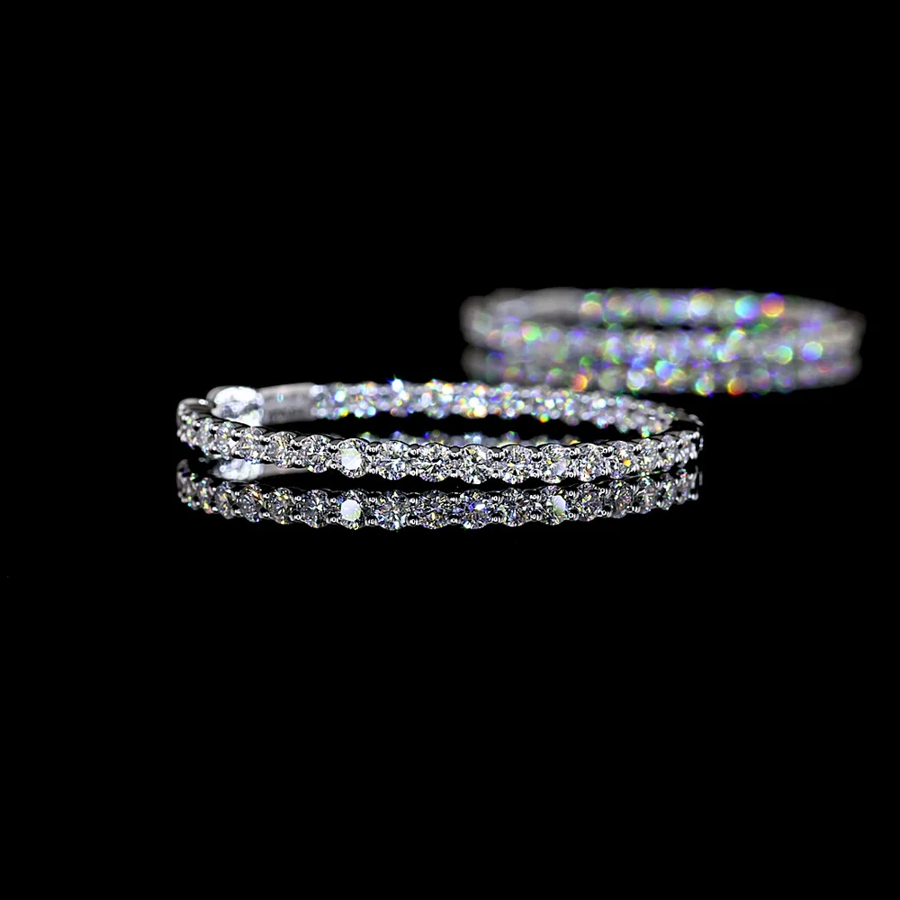 14K White Gold Medium Hoop Earrings with Prong Set Round Lab Diamonds - 2.15 Carats Total Diamond Weight - Covaloro Fine Jewelry - Image 4