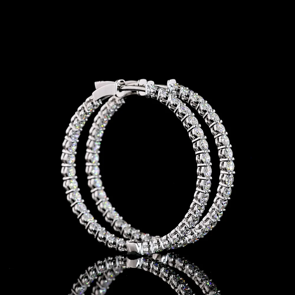 14K White Gold Medium Hoop Earrings with Prong Set Round Lab Diamonds - 3.90 Carats Total Diamond Weight (1.95 Carats per earring) - Covaloro Fine Jewelry