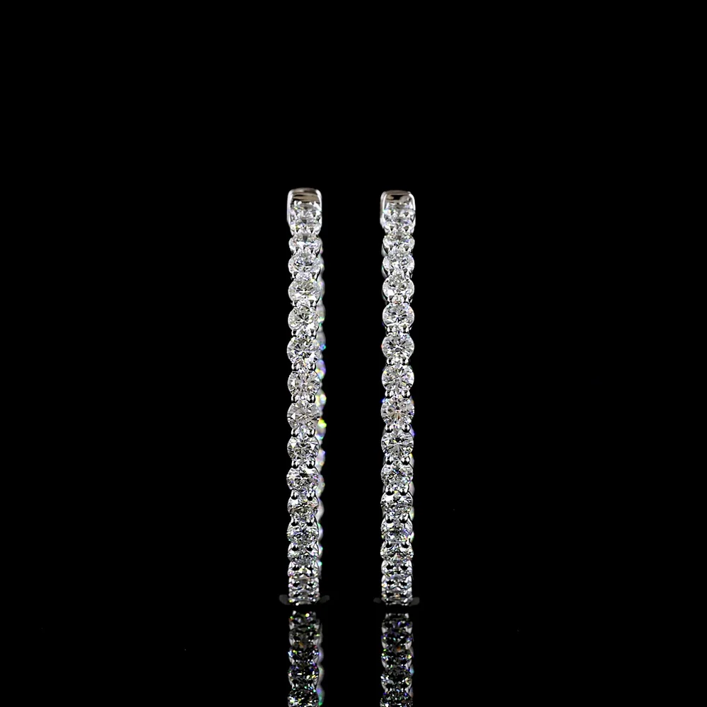 14K White Gold Medium Hoop Earrings with Prong Set Round Lab Diamonds - 3.90 Carats Total Diamond Weight (1.95 Carats per earring) - Covaloro Fine Jewelry - Image 2