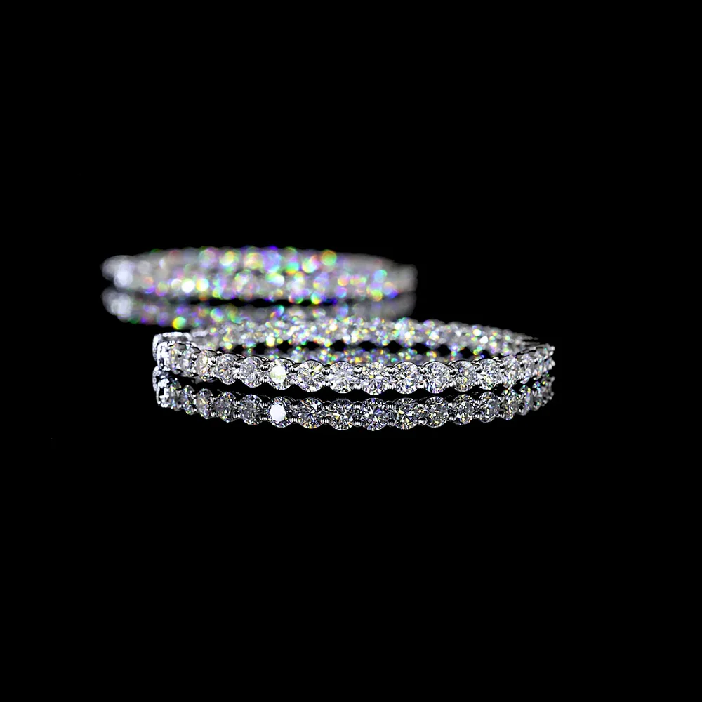 14K White Gold Medium Hoop Earrings with Prong Set Round Lab Diamonds - 3.90 Carats Total Diamond Weight (1.95 Carats per earring) - Covaloro Fine Jewelry - Image 4