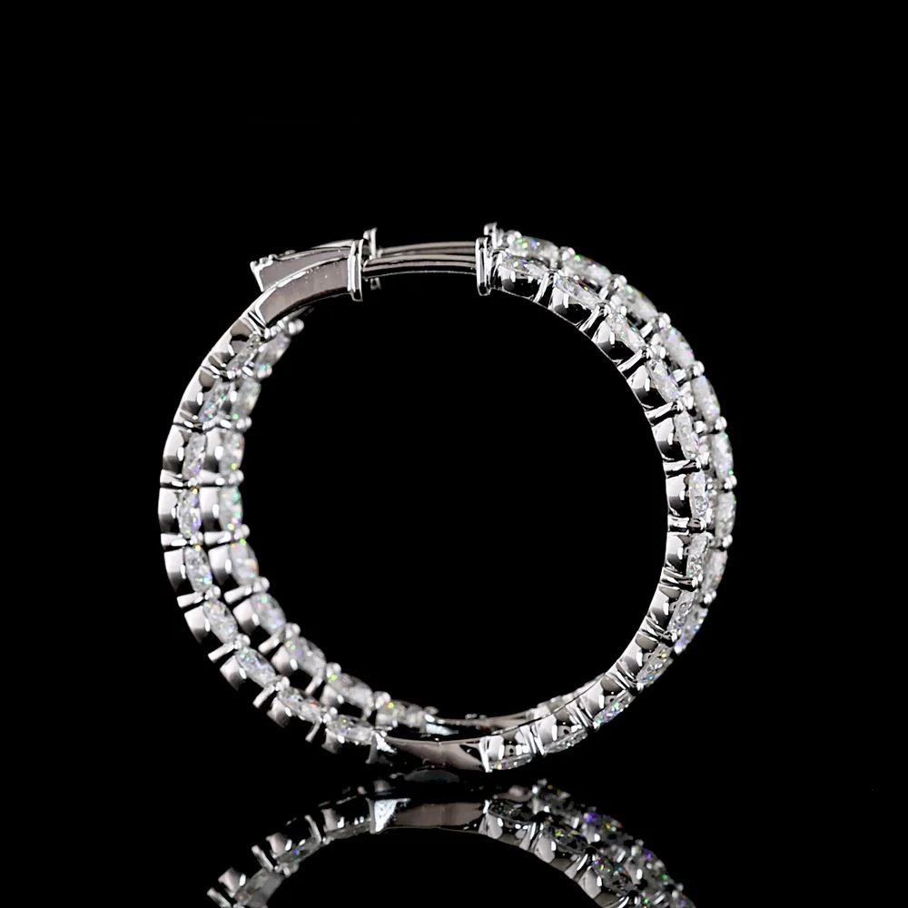 14K White Gold Medium Hoop Earrings with Prong Set Round Lab Diamonds - 4.92 Carat Total Diamond Weight - Covaloro Fine Jewelry - Image 4