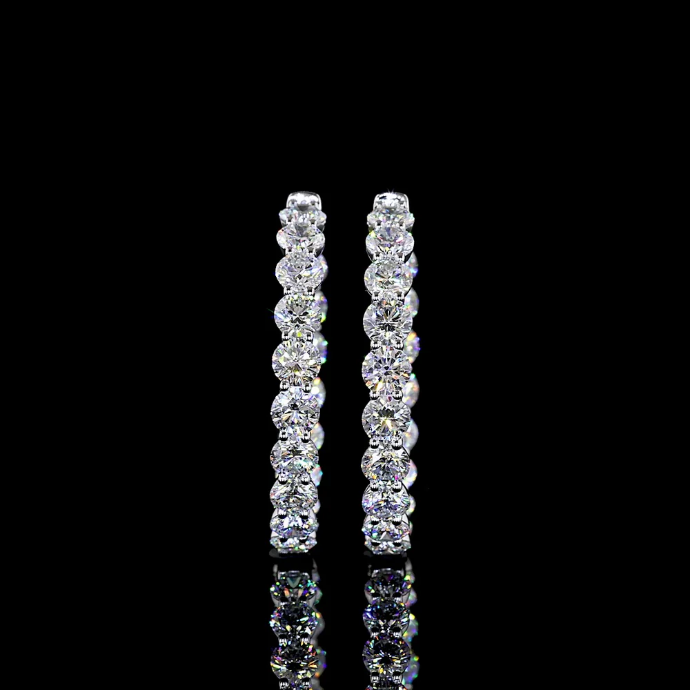 14K White Gold Medium Hoop Earrings with Prong-Set Round Lab Diamonds - 7.46 Carat Total Diamond Weight - Covaloro Fine Jewelry