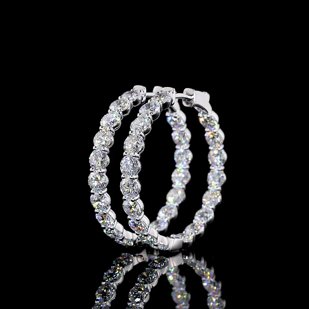 14K White Gold Medium Hoop Earrings with Prong-Set Round Lab Diamonds - 7.46 Carat Total Diamond Weight - Covaloro Fine Jewelry - Image 2