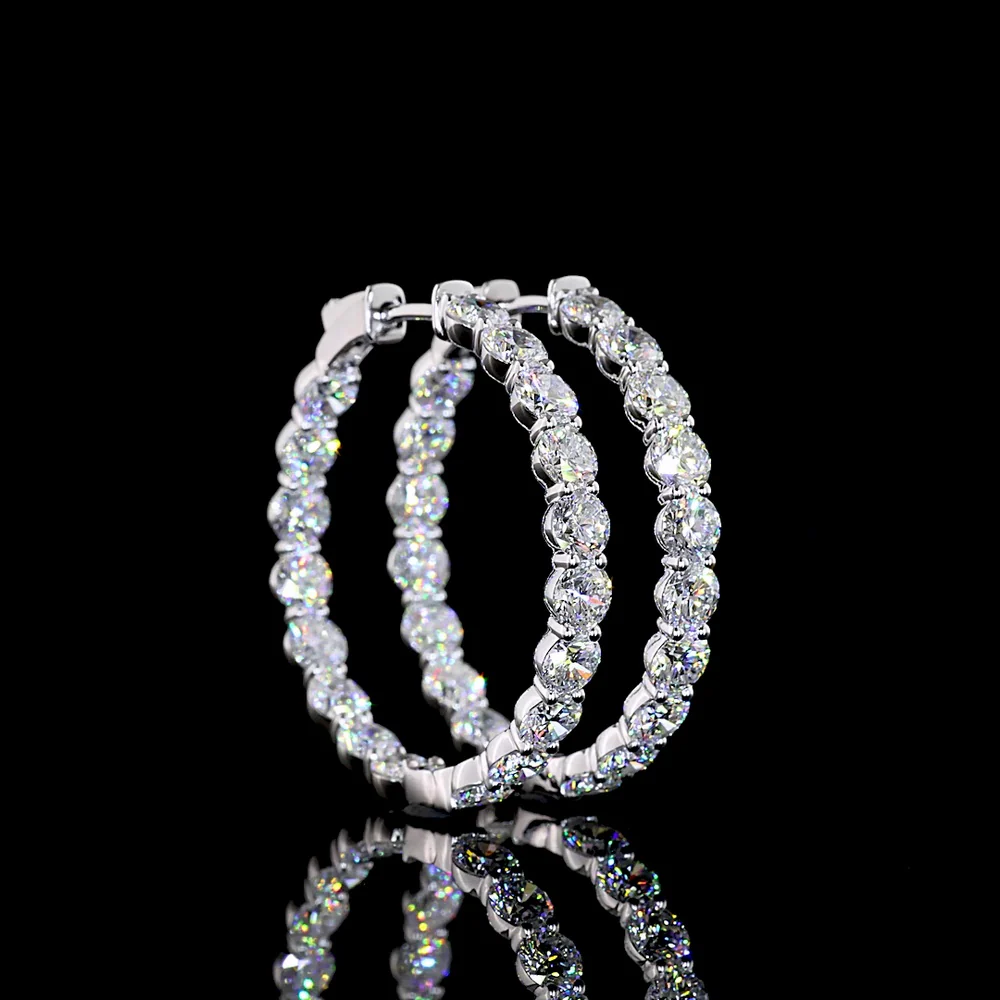 14K White Gold Medium Hoop Earrings with Prong-Set Round Lab Diamonds - 7.46 Carat Total Diamond Weight - Covaloro Fine Jewelry - Image 3