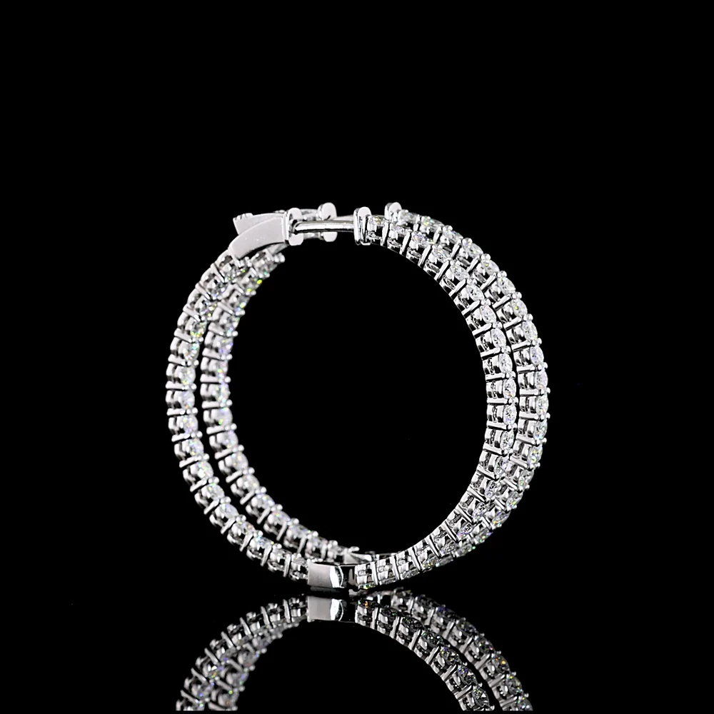 14K White Gold Medium Hoop Earrings with Round Brilliant Cut Lab Diamonds - 2.91 Carats Total Diamond Weight - Covaloro Fine Jewelry