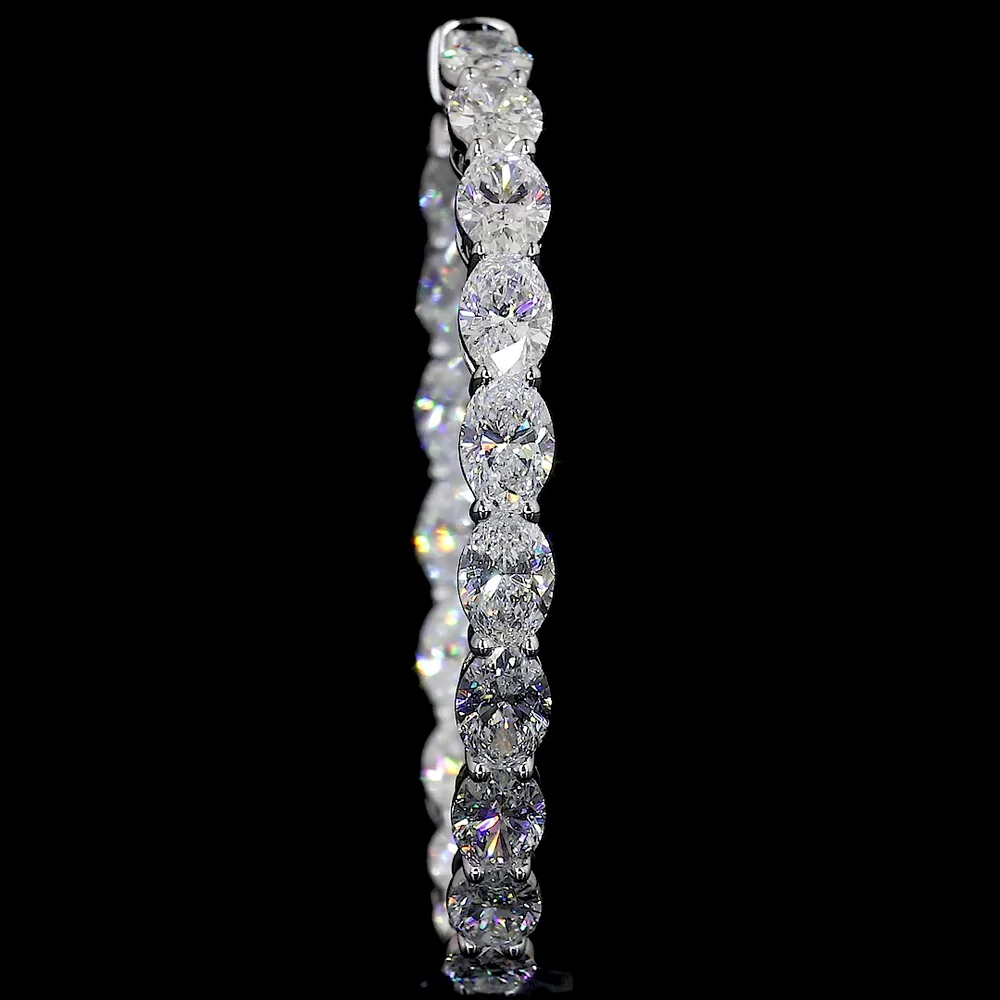 14K White Gold Medium Oval Diamond Hoop Earrings with East-West Prong Set Lab Diamonds - 11.68 Carat Total Weight - Covaloro Fine Jewelry - Image 2