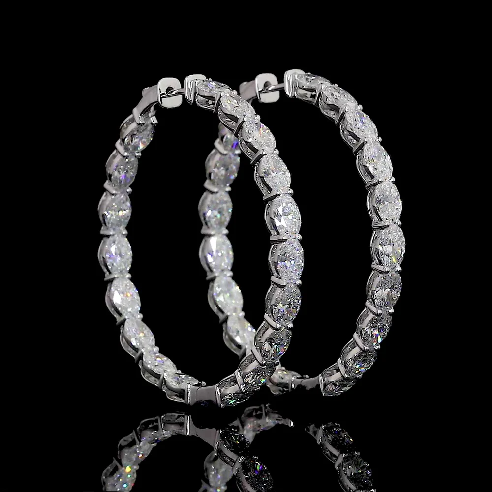 14K White Gold Medium Oval Diamond Hoop Earrings with East-West Prong Set Lab Diamonds - 11.68 Carat Total Weight - Covaloro Fine Jewelry - Image 3