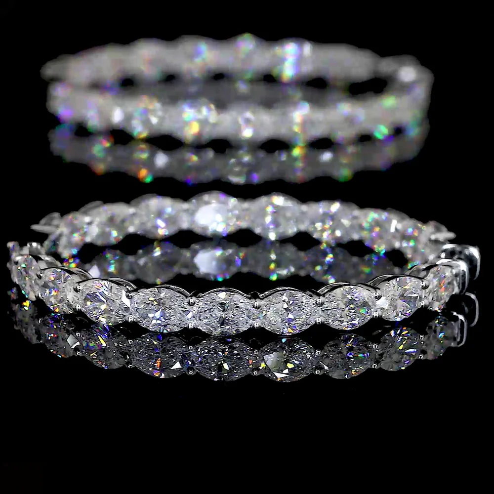 14K White Gold Medium Oval Diamond Hoop Earrings with East-West Prong Set Lab Diamonds - 11.68 Carat Total Weight - Covaloro Fine Jewelry - Image 4