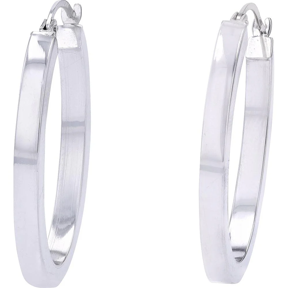 14K White Gold Medium Oval Hoop Earrings - Polished Sleek Design