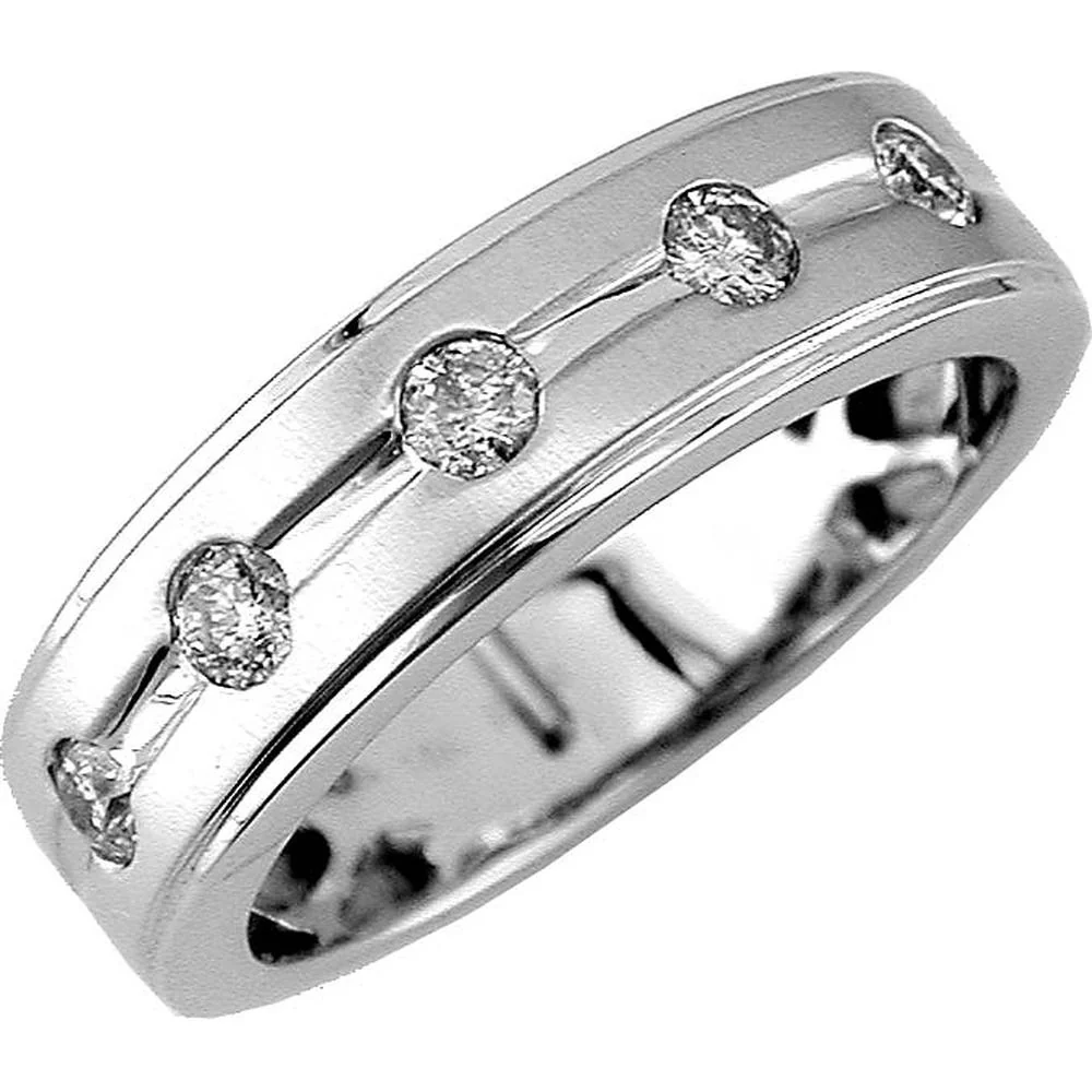 14K White Gold Men's Diamond Band with Round Diamonds - 0.50 Carats Total Diamond Weight - Royal Jewelry