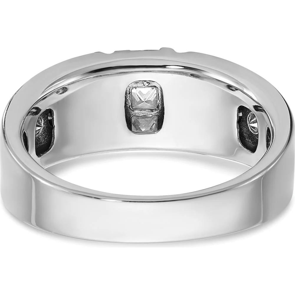 14K White Gold Men's Grooved Band Ring with Black and White Diamonds - 0.16 Carats Total Diamond Weight by IBGoodman - Image 7