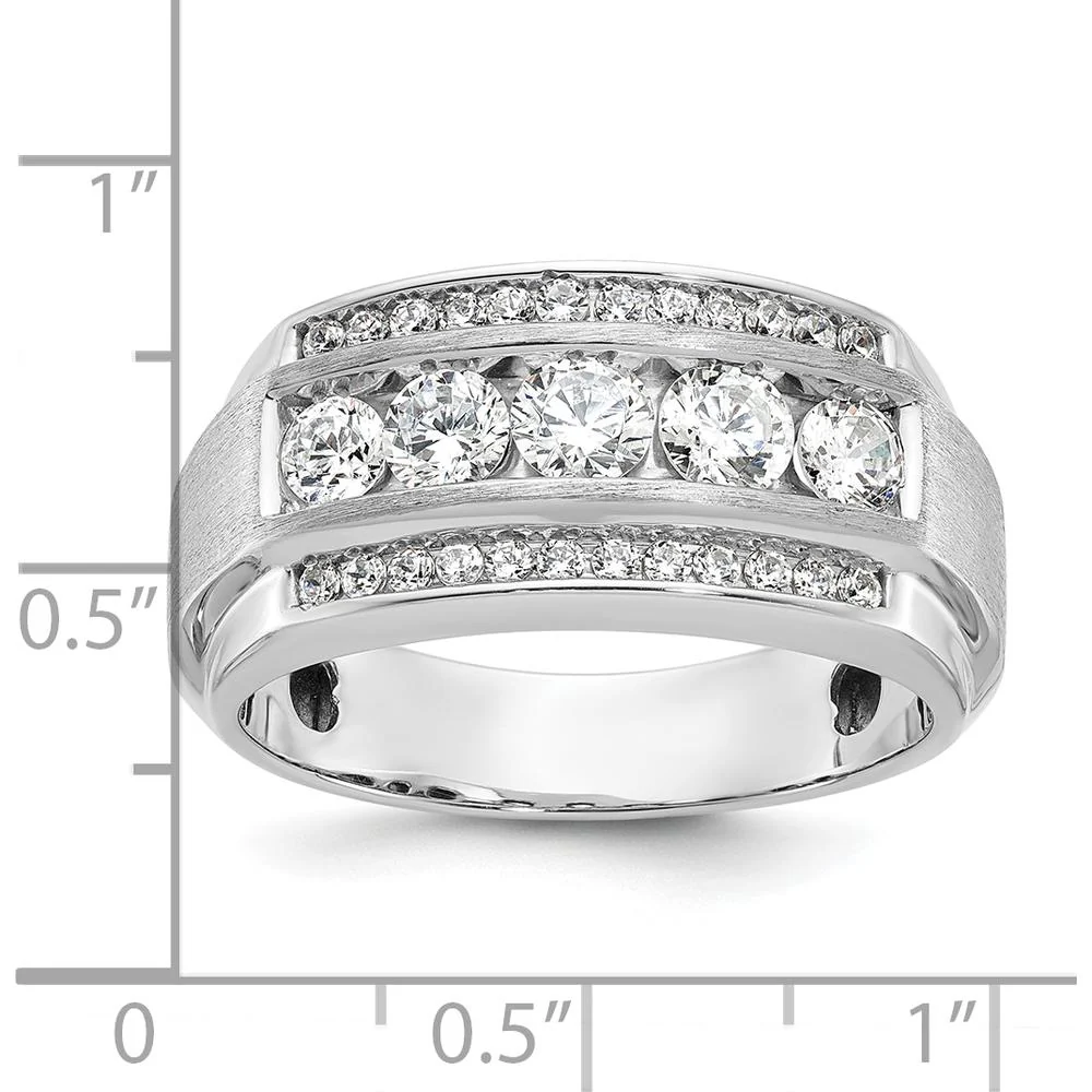 14K White Gold Men's Polished and Satin 3-Row Diamond Ring - 2.12 Carats Total Diamond Weight by IBGoodman - Image 3