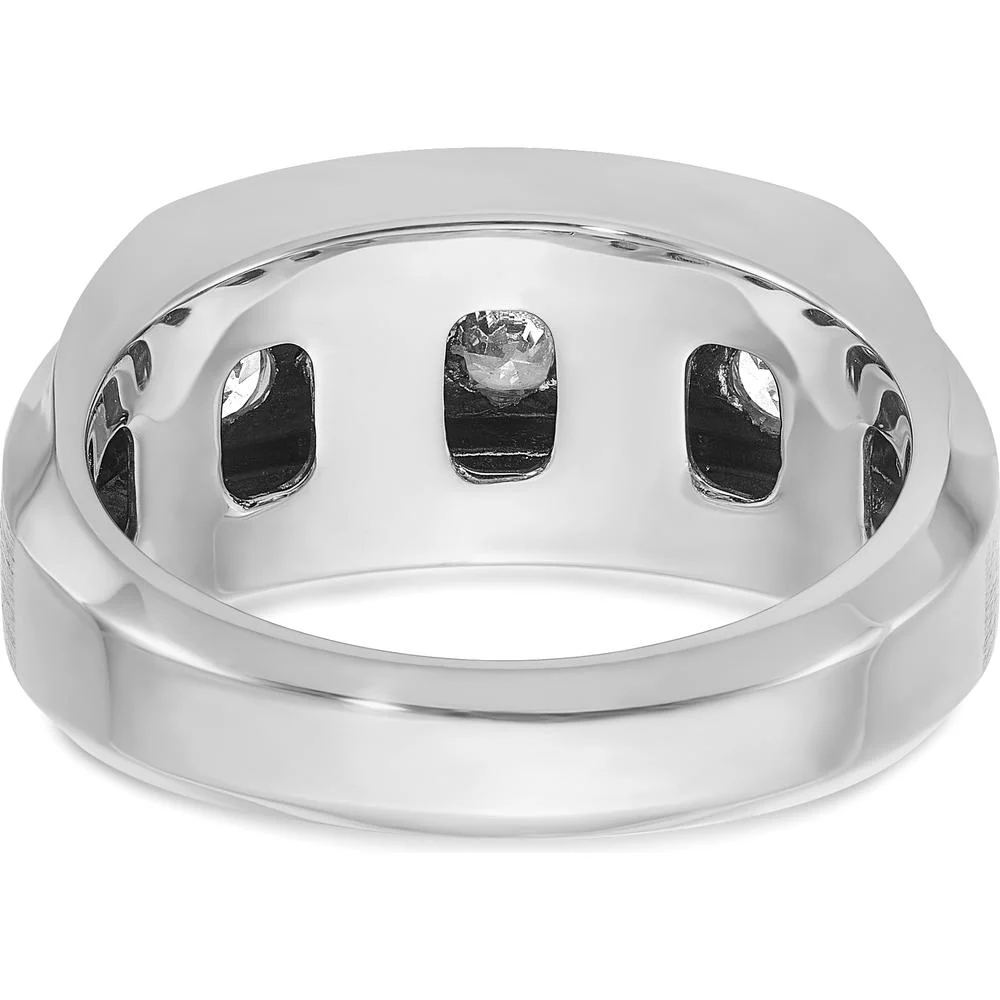 14K White Gold Men's Polished and Satin 3-Row Diamond Ring - 2.12 Carats Total Diamond Weight by IBGoodman - Image 7