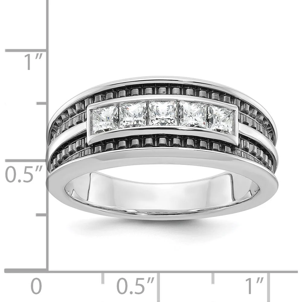 14K White Gold Men's Polished and Textured Square 5-Stone Ring Mounting by IBGoodman - Image 3