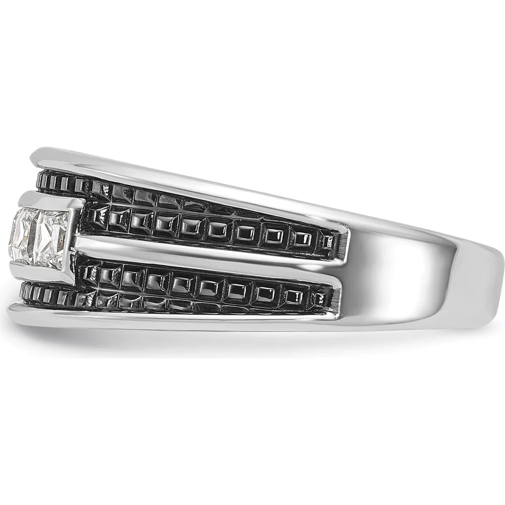 14K White Gold Men's Polished and Textured Square 5-Stone Ring Mounting by IBGoodman - Image 5