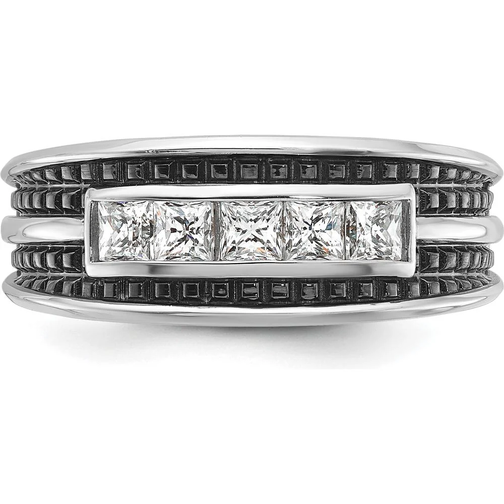 14K White Gold Men's Polished and Textured Square 5-Stone Ring Mounting by IBGoodman - Image 6