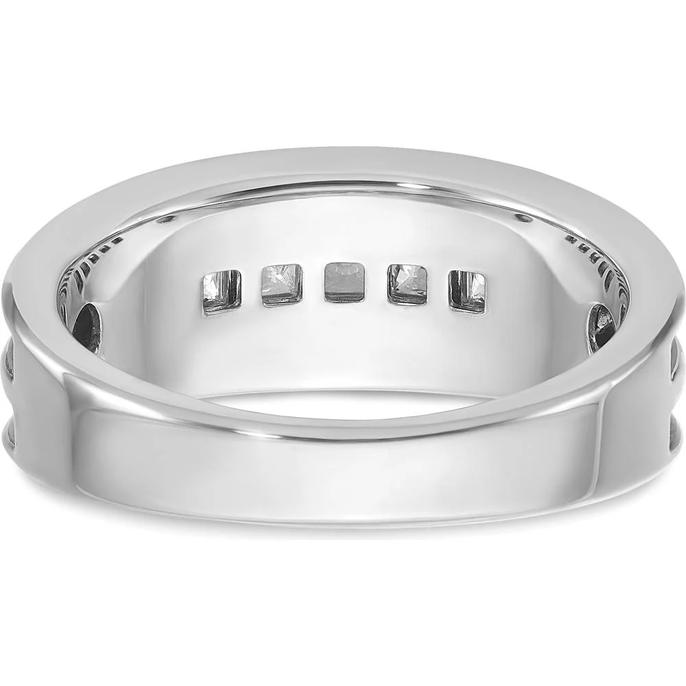 14K White Gold Men's Polished and Textured Square 5-Stone Ring Mounting by IBGoodman - Image 7
