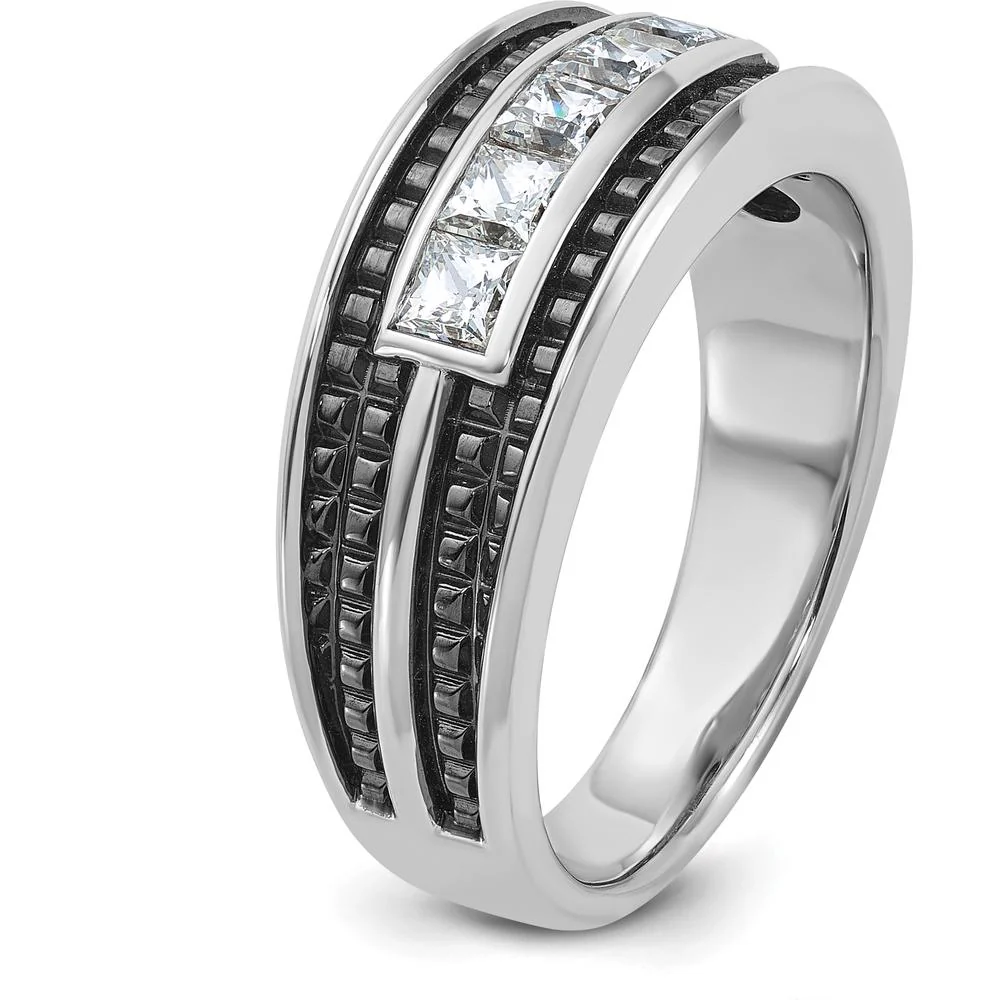 14K White Gold Men's Polished and Textured Square 5-Stone Ring Mounting by IBGoodman - Image 8