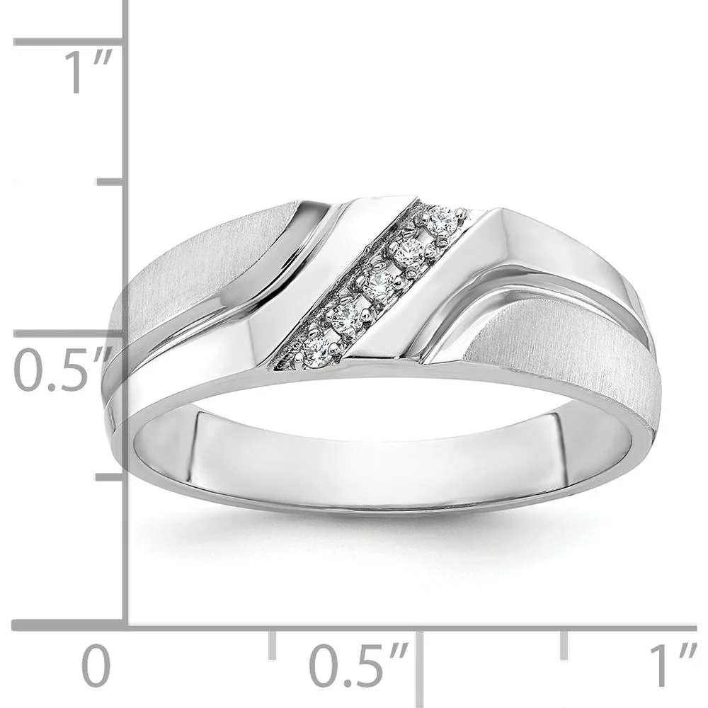 14K White Gold Men's Polished Satin Grooved Band with 5 Round Diamonds - 0.012 Carats Total Diamond Weight by IBGoodman - Image 3