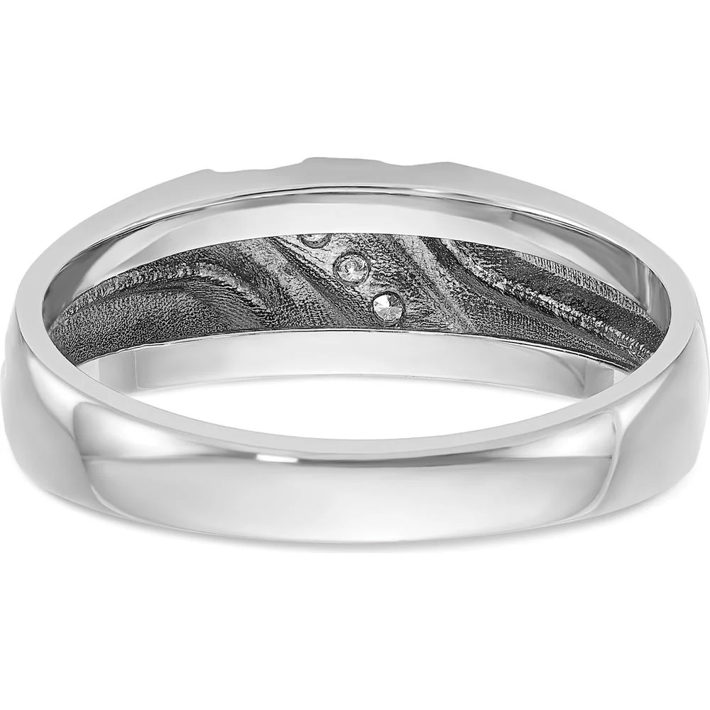 14K White Gold Men's Polished Satin Grooved Band with 5 Round Diamonds - 0.012 Carats Total Diamond Weight by IBGoodman - Image 7