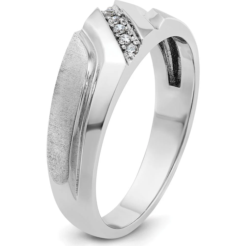 14K White Gold Men's Polished Satin Grooved Band with 5 Round Diamonds - 0.012 Carats Total Diamond Weight by IBGoodman - Image 8