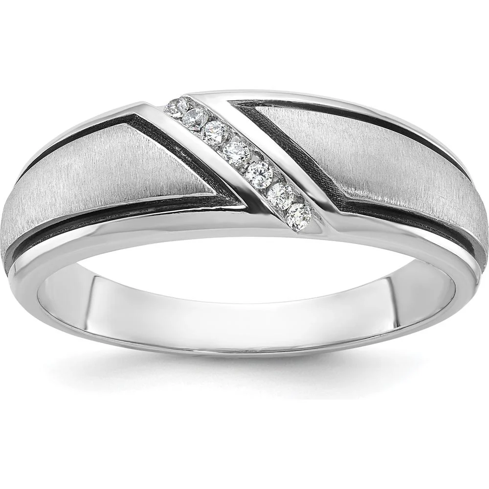 14K White Gold Men's Ring Mounting with Polished and Satin Finish - Solid Construction, Customizable by Oro Pregiato