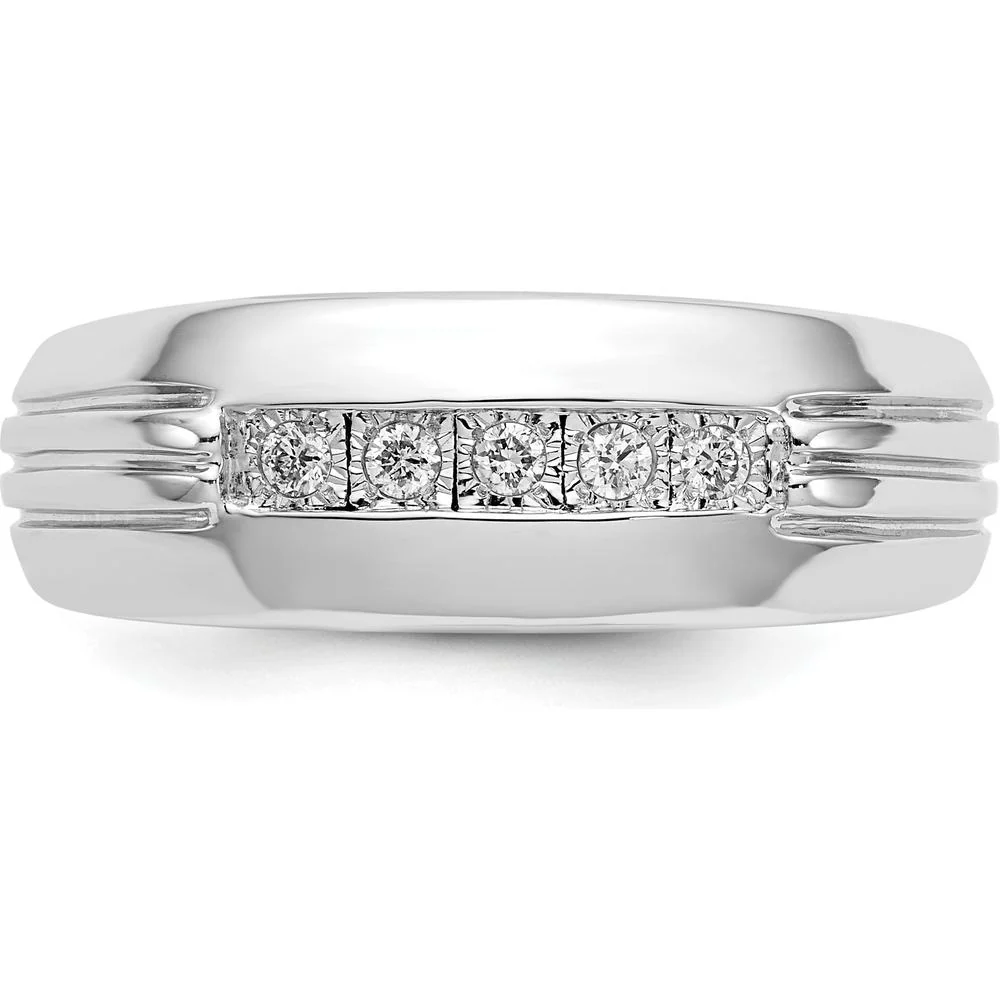 14K White Gold Men's Ring with 5 Round Diamonds - 0.02 Carat Total Diamond Weight - Size 10 by IBGoodman - Image 4