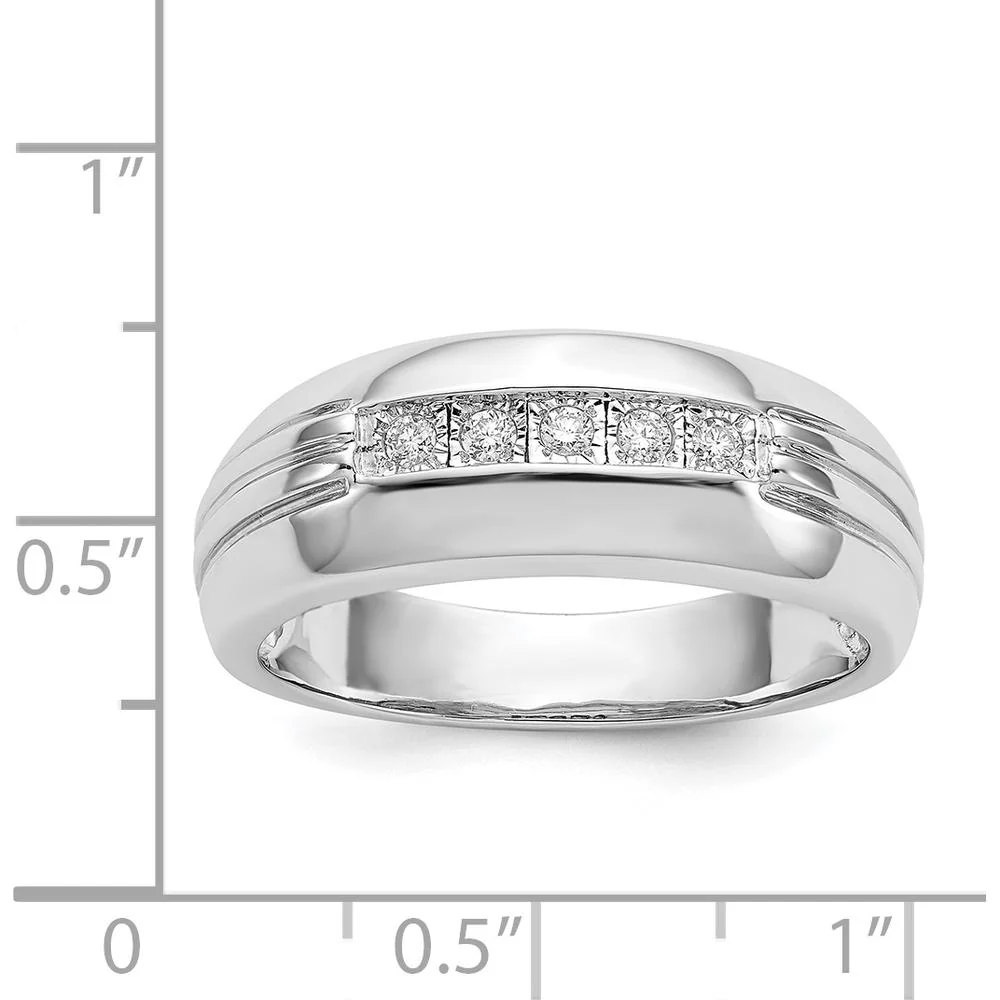 14K White Gold Men's Ring with 5 Round Diamonds - 0.02 Carat Total Diamond Weight - Size 10 by IBGoodman - Image 5